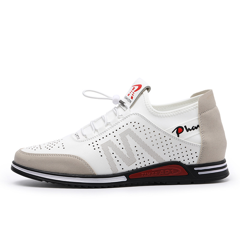 2024 spring and summer new white shoes men's sports casual leather shoes Youth Men's shoes soft bottom increased Hollow cross-border shoes