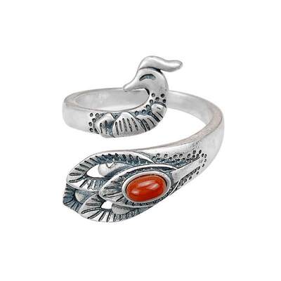 Simple retro three-dimensional plain silver peacock ring female open mouth distressed jewelry hook line with line Ring Factory wholesale