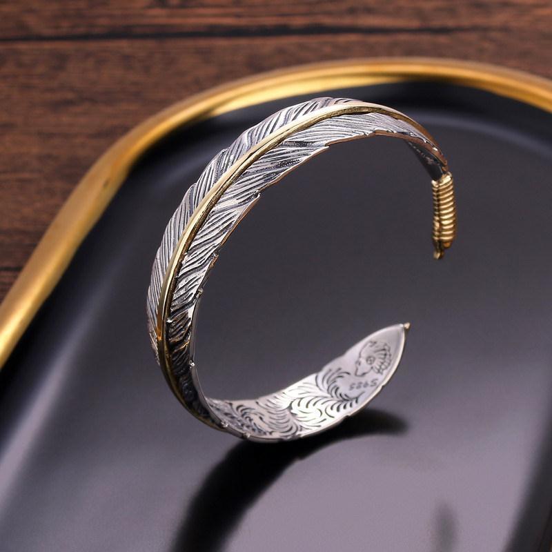 AliExpress transfronterizo nuevo diseño de aleación de los hombres retro pulsera de plumas de apertura ajustable tamaño precio fuerte Gree