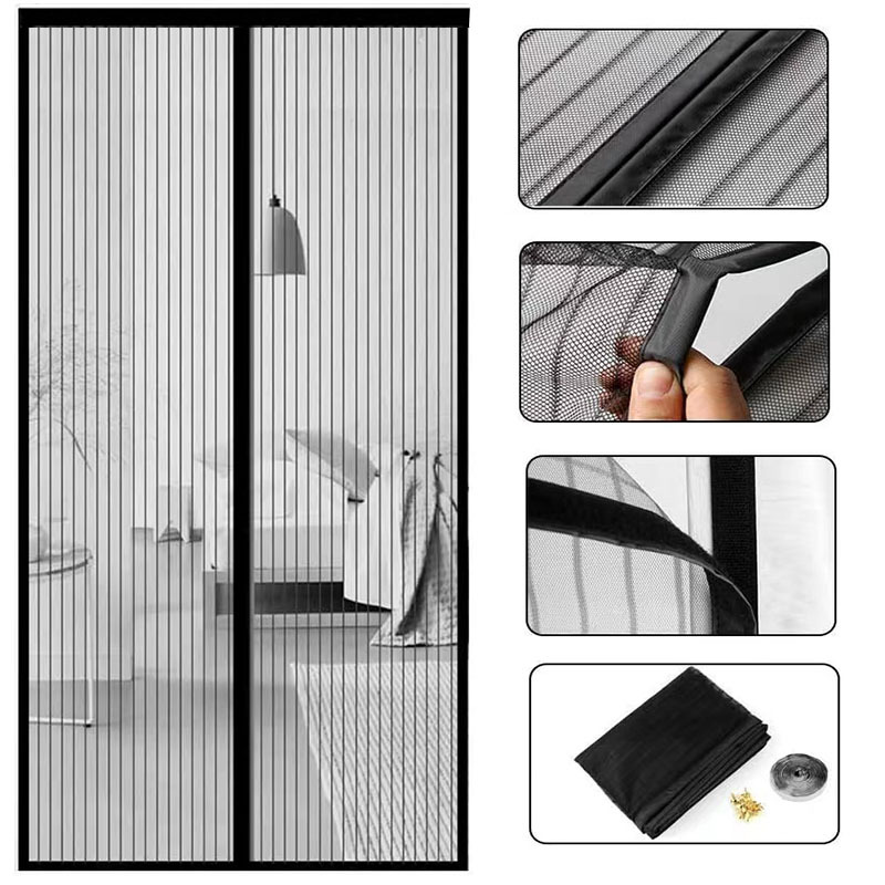 Summer Day Door Curtain Gauze Curtain with Absorber Magnet Self-absorption Anti-mosquito and Insect Velcro Curtain Fly-proof Ventilation for Household