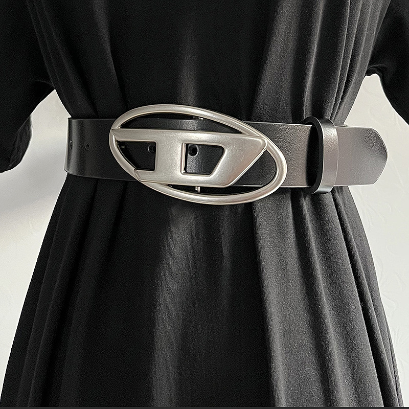 Spot matte matte fashion bright D Buckle American retro leather cowhide belt belt unisex tide
