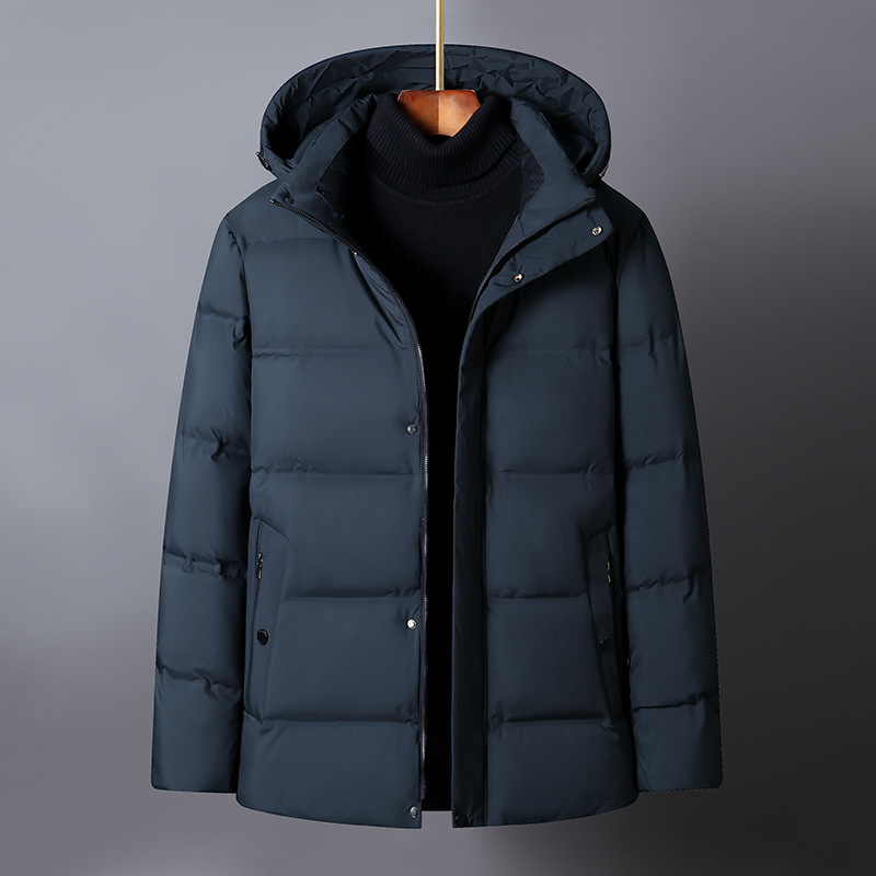 Cross-border wholesale New down jacket men's mid-length middle-aged white duck down thickened coat household foreign trade winter clothes trendy hooded