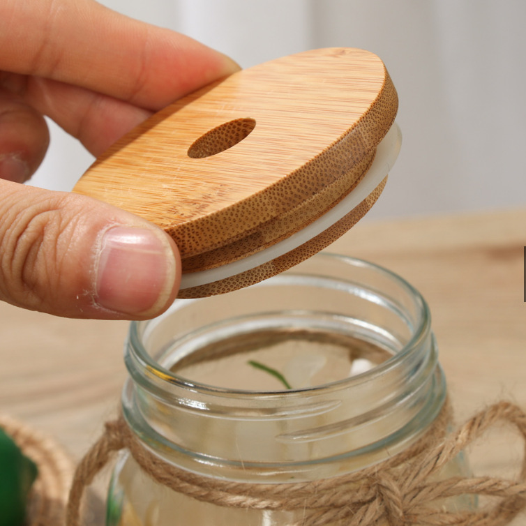 Трансграничная чашка Amazon Hot Mason Bamboo крышка с отверстиями Чашка для напитков Герметичная Крышка для банок Силиконовая Крышка для бутылок с напитками