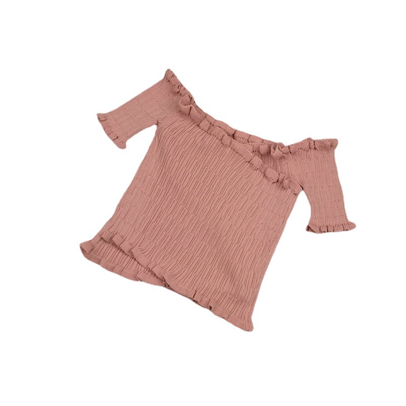 Off-shoulder cross-design thin wooden ear sexy hot girl off-shoulder short sleeve sweater women's spring and autumn women's bm