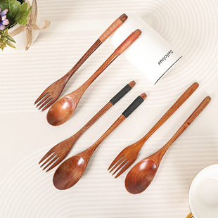 wooden thread non-slip 22.5cm Western fork spoon creative spoon Fork set wooden tableware