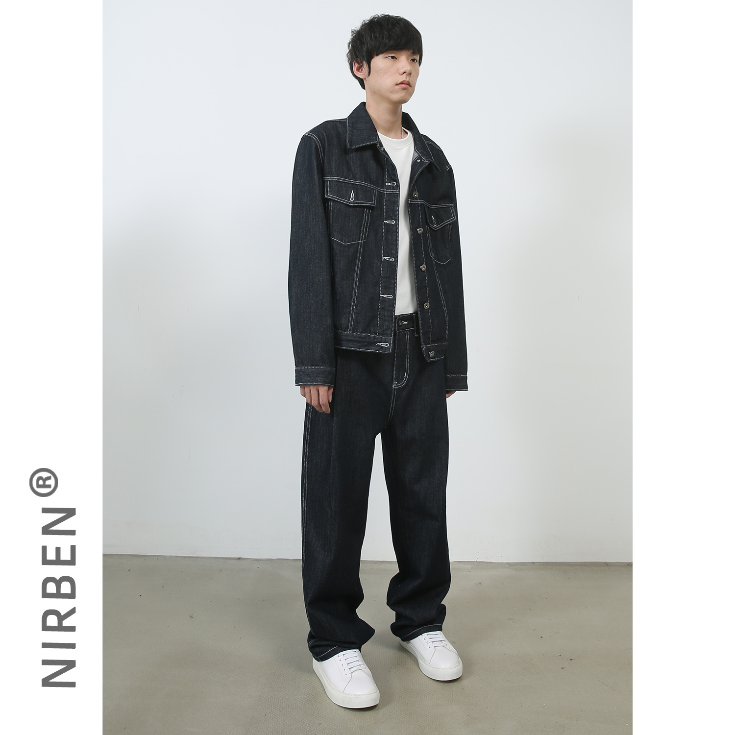 nirben Cowboy | Han Feng Primary Color Cowboy Jacket Men's Tide Brand Fried Street Loose Torre Pants Jeans Set
