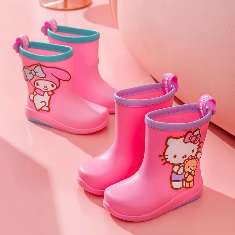 Sanrio Genuine Children's Rain Boots fleece-lined Kulomi Gui Dog Hello Kitty Girl's Rain Boots Non-slip Children's Rubber Shoes