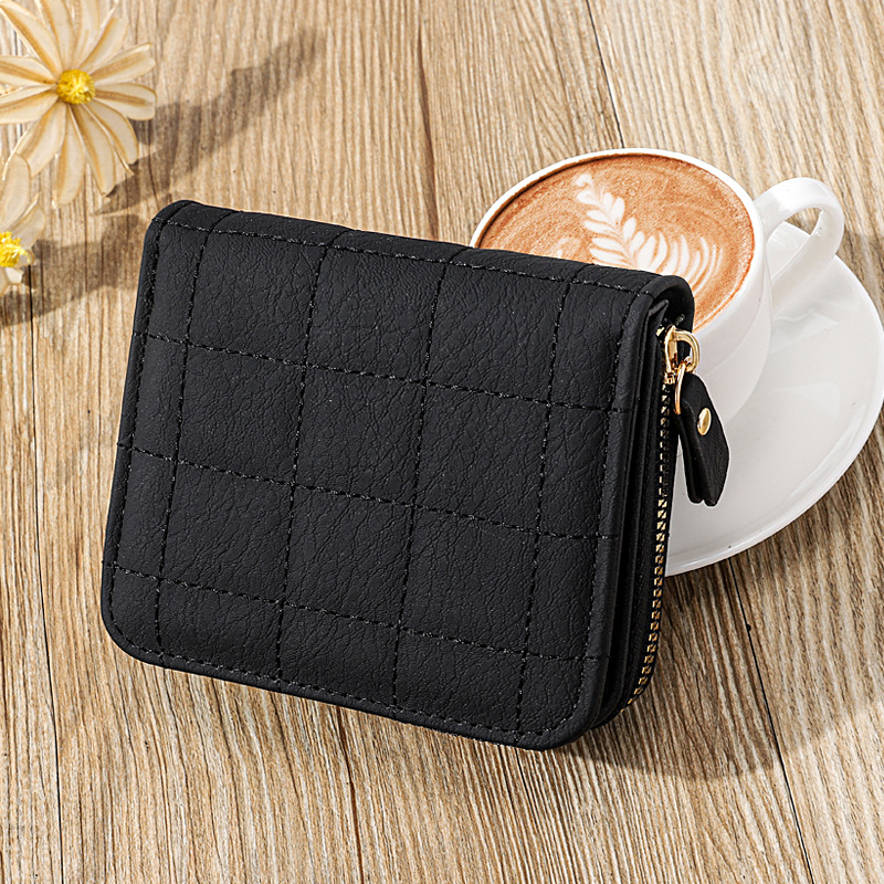 Women's Zipper Small Chanel Style Diamond Wallet Embroidered Wallet Clutch Bag Women's Short Mini Small Wallet Card Holder
