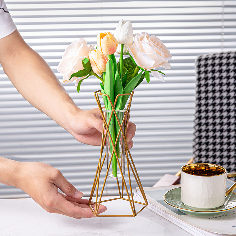 Nordic ins geometric iron vase holder hydroponic plant decoration living room room decoration desktop flower arrangement decoration