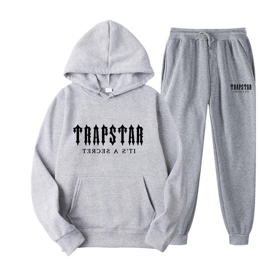 新款TRAPSTAR字母印花男女运动服抓绒两件套宽松休闲连帽卫衣套装