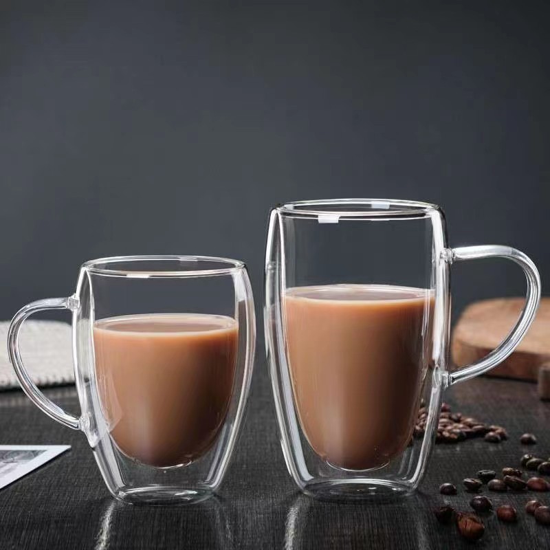 高硼硅玻璃杯双层隔热水杯家用杯子带手柄冷饮牛奶杯咖啡杯