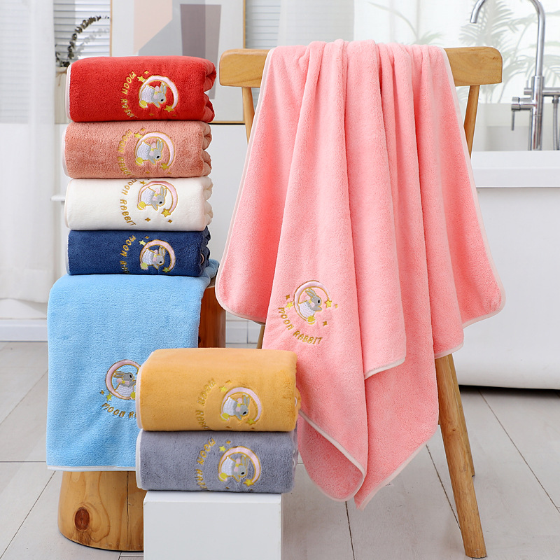 Wholesale New Cartoon Embroidered Towel Bath Towel Set Home Daily Coral Fleece Absorbent Two-Piece Wrap Towel for Men and Women