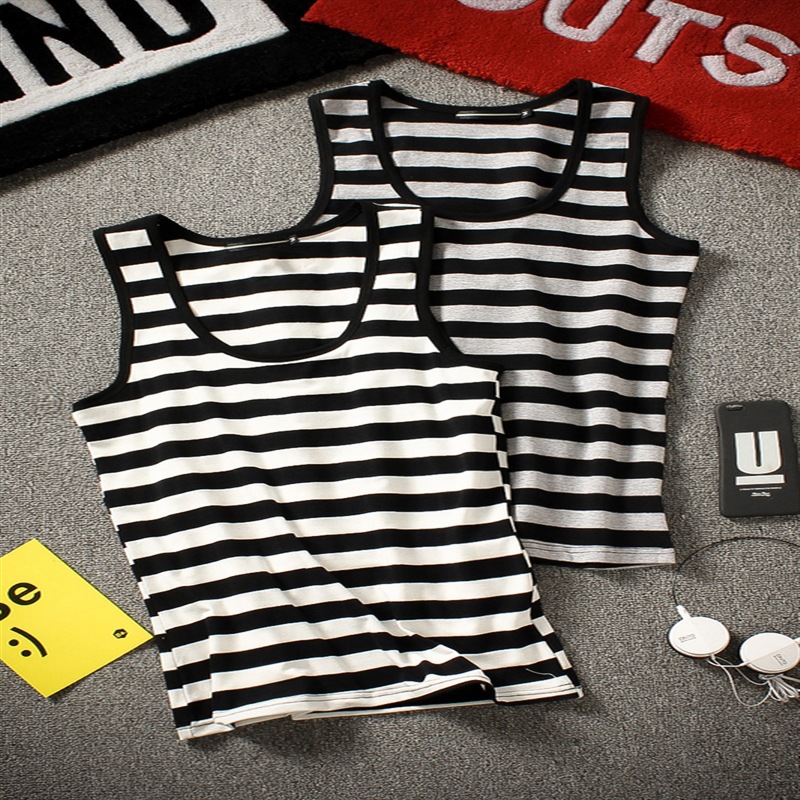 Men's vest youth breathable summer trendy tight slim Korean style striped waistcoat sleeveless T-shirt fashion brand