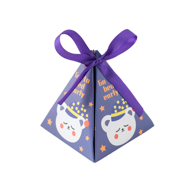 Cartoon Small Animal Candy Box Gift Packaging Paper Box Triangle Children's Day Baby's Birthday Gift Box with Ribbon