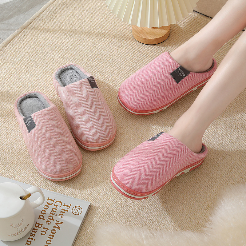 Extras Size Cotton Slippers Women's Home Autumn and Winter Home Indoor Warm Plush Slippers for Couple Thick-soled Moon Shoes