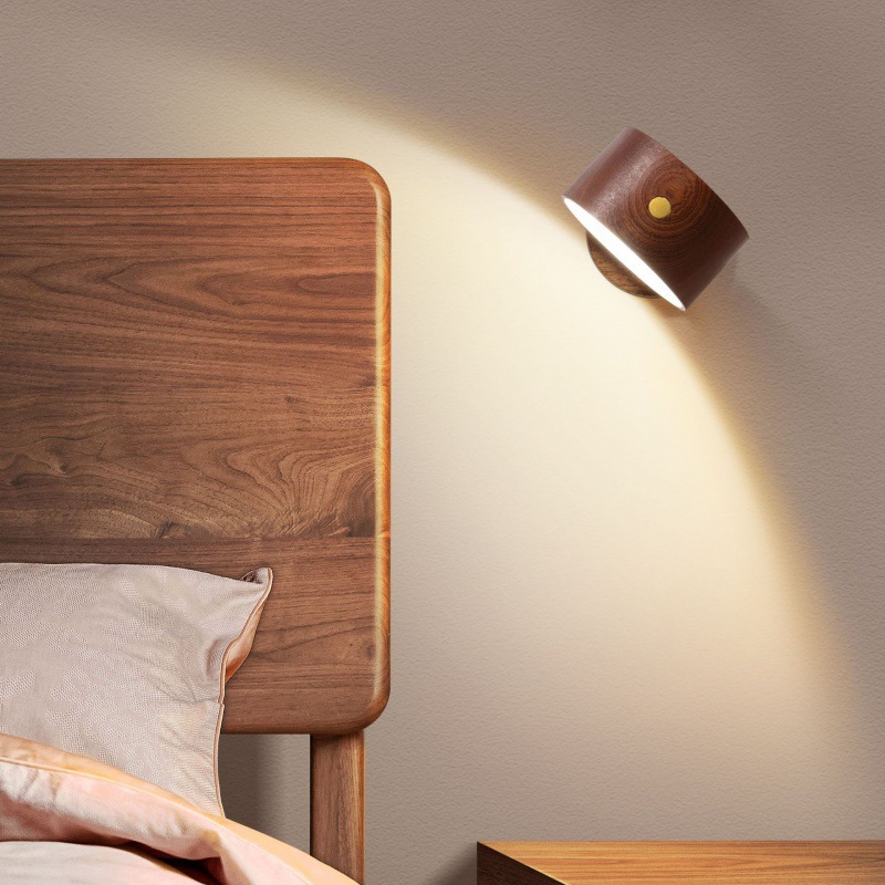 Creative wooden bedside table lamp USB rechargeable wall lamp LED touch magnetic walkway eye protection dimming atmosphere bedside lamp