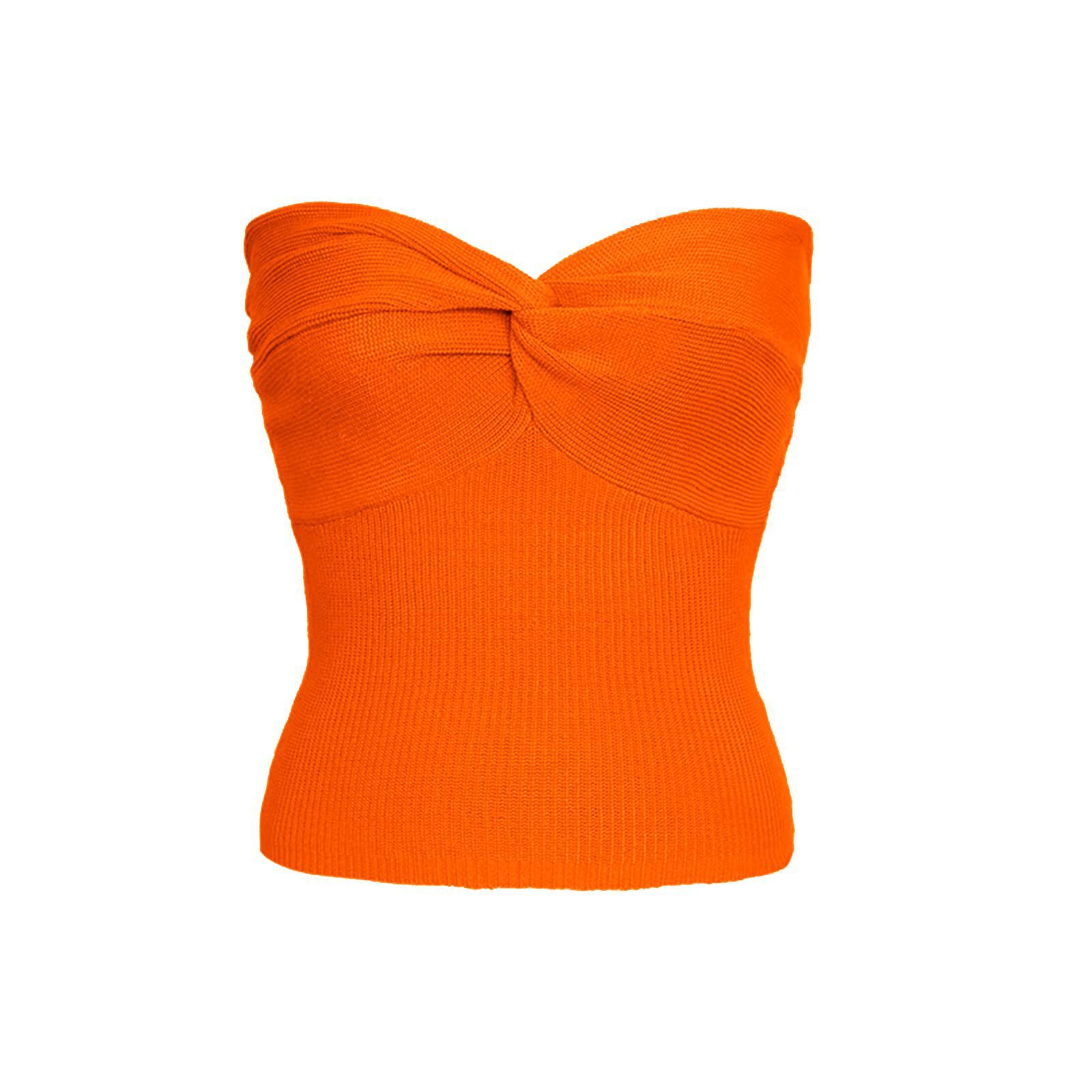 2024  European and American Spring and Summer New Solid Color Twisted Sling Short Tight Backless Tube Top Sweater Women's Clothing_voghion.com