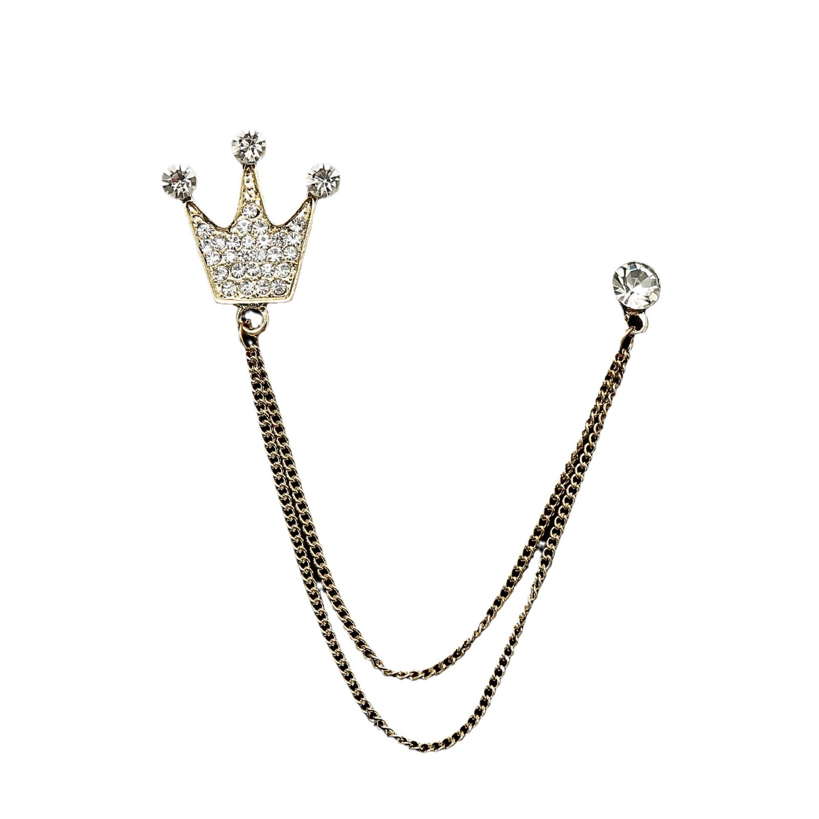 Fashion men's chain five-pointed star brooch full diamond crown notes with chain personality suit accessories collar pin