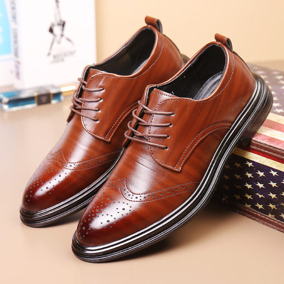 Spring 2023 New Bullock Men's Leather Shoes Men's Large Size Business Casual Dress Fashionable Men's Shoes 45-46-47