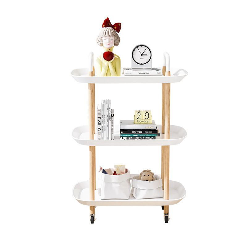 Nordic Style Trolley Household Storage Rack Multi-Functional Living Room Wheeled Movable Floor Trolley Coffee Table