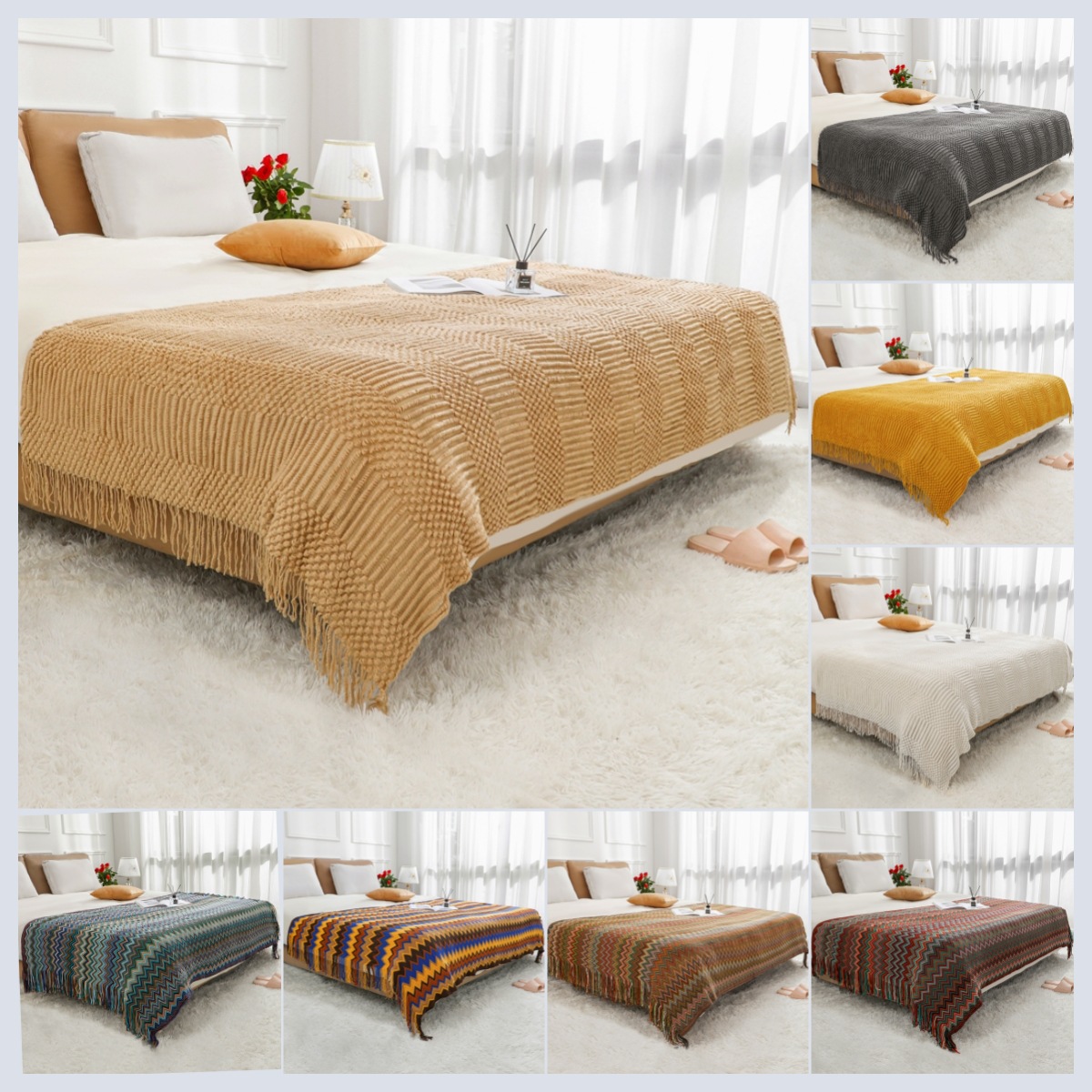 Nordic Sofa Blanket Hotel Bed End Towel Bean Blanket Tassel Shawl Blanket Bed End Cloth Blanket Homestay Bed Towel Wholesale