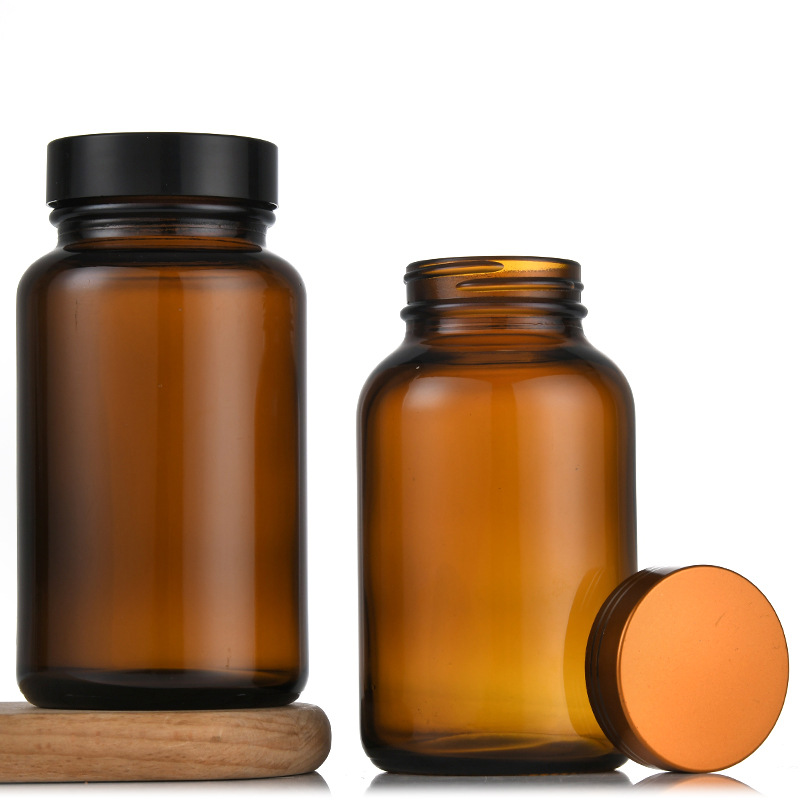 Tea dark wide mouth bottle frosted glass medicine bottle multi-specification capsule bottle 100ml300ml health care bottle wholesale