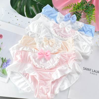 Pure Desire Style Maid Candy Color Milk Silk Mid-waist Girly Style Cute Sweet Bow Student Women's Underwear