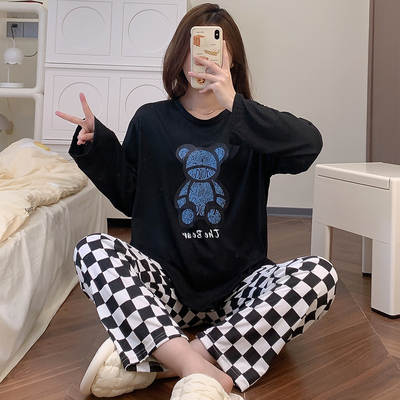 Pajamas women's autumn long-sleeved trousers two-piece Korean-style cute cartoon casual loose outerwear homewear suit