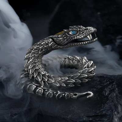 Black Snake Silver Plated Bracelet Male Retro High-level Sense Niche Design Sense Personality Medusa Rattlesnake Hip-hop Domineering