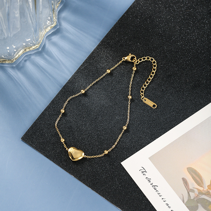 Titanium Steel 18K Gold Love Anklet Women's Ins Style Niche Design New Mori Style Simple New Heart-shaped Accessories