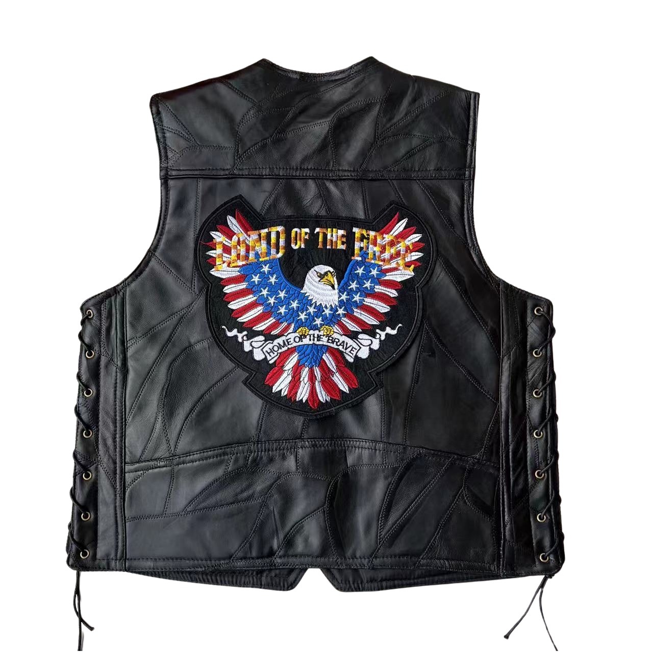 Leather Motorcycle Vest Men's Sheepskin Vest European and American Riding Waistcoat Four Seasons Embroidered Badge Special Price