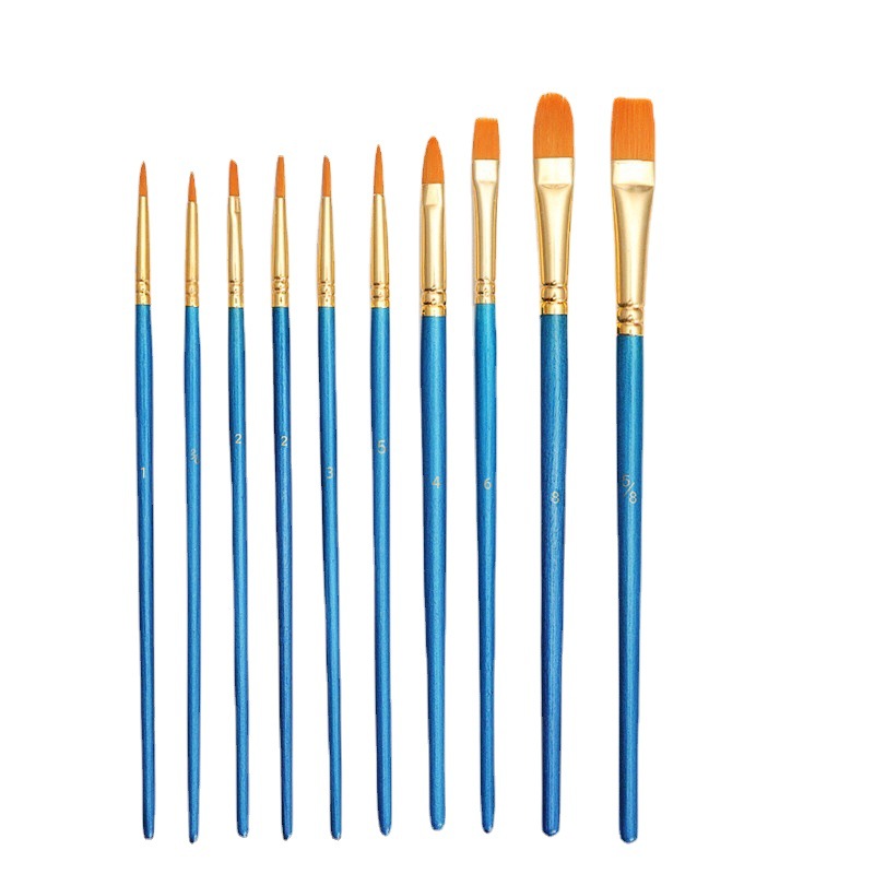 Spot cross-border pearlescent blue wooden pole 10 set oil brush set five colors watercolor gouache pen set