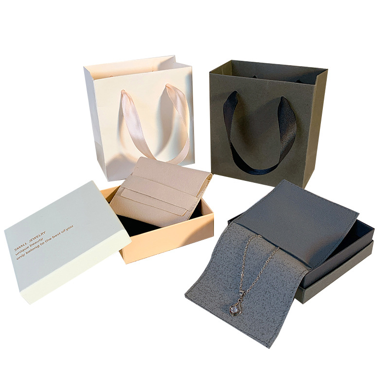 Wholesale soot black jewelry bag light luxury heaven and earth cover ring box necklace jewelry box jewelry flannel bag packaging box