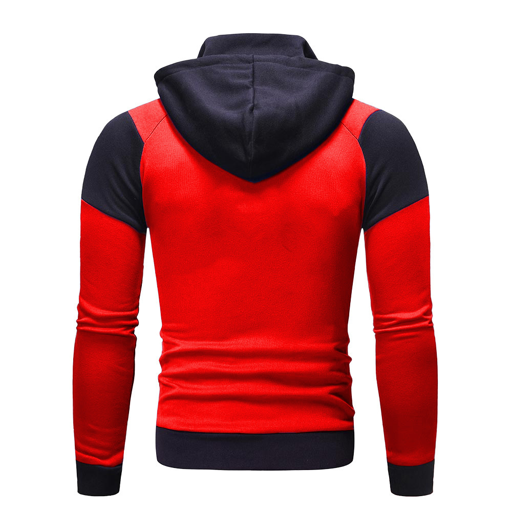 2020 New Amazon Men's Personalized Color Matching Double Layer Zipper Hooded Cardigan Slim-Fit Sweatshirt