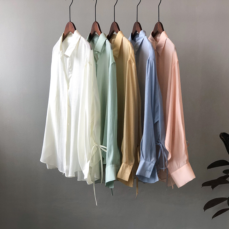 Words Double Strap Design Sense Shirt Women's 2024 Summer New Korean Style Shirt Lightweight Loose Sun Protection 3117