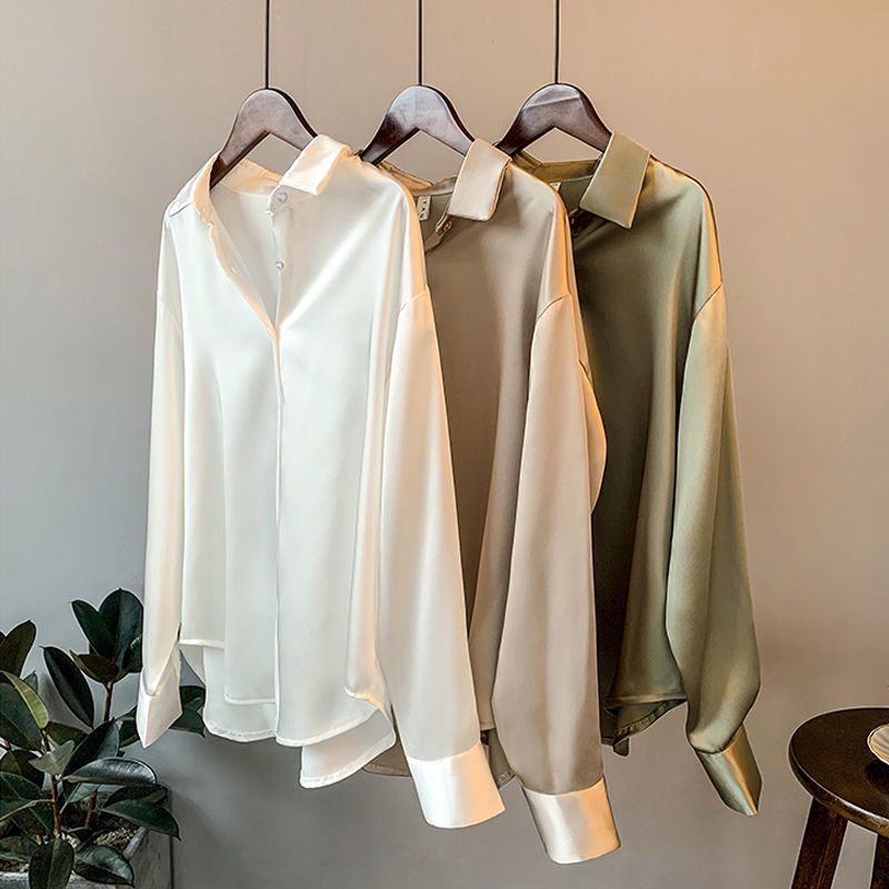 Long-Sleeved Satin Shirt Women's Design Sense Niche 2024 Spring and Summer Sunscreen All-Match Draped Retro Hong Kong Style Shirt Top