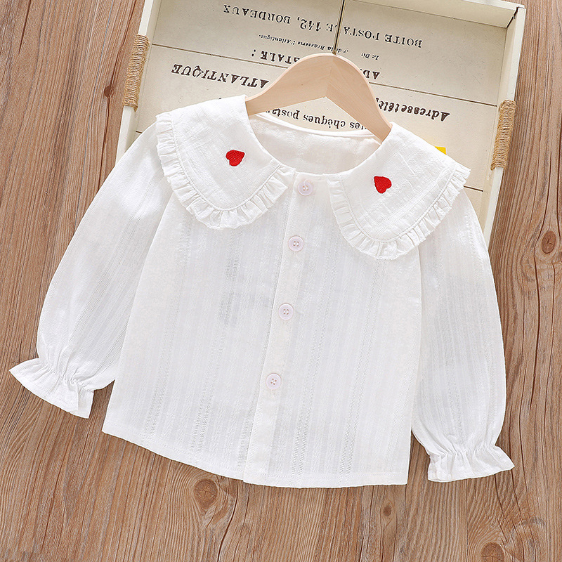 Girl's Shirt 2025 New Long Sleeve Spring and Autumn Cotton Lace Korean Style Top Girl's Western Style Children's Wear