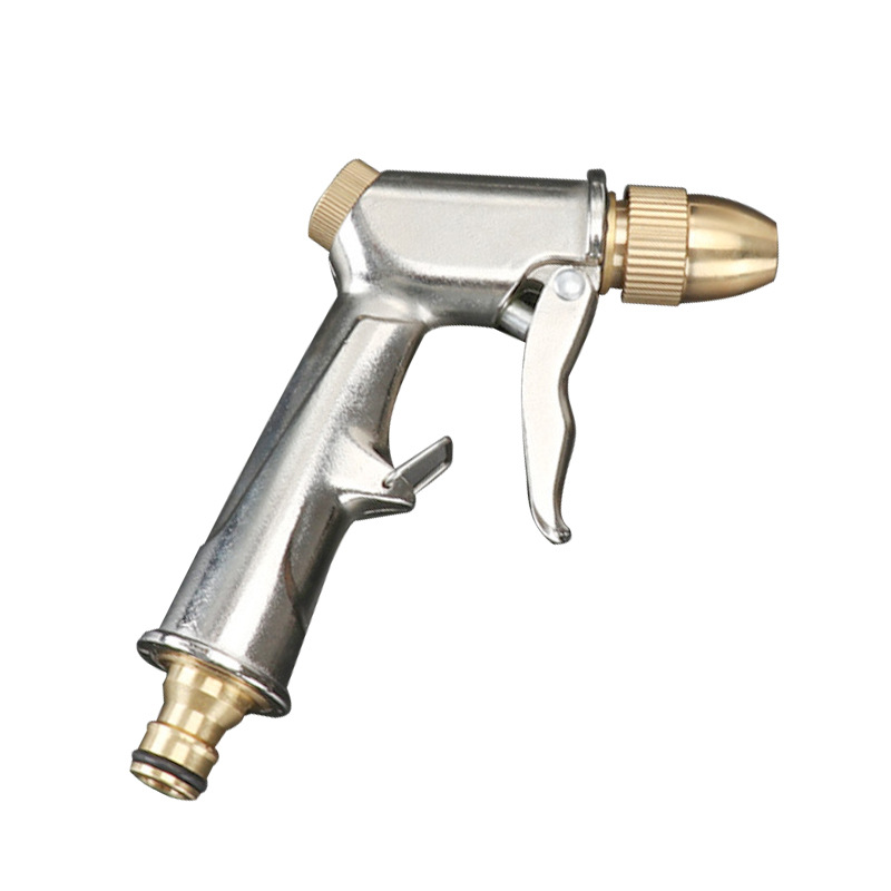 High Pressure Car Wash Water Copper Gun Head Household Lengthened Rod Water Gun Garden Watering Tool Alloy Electroplated Water Gun Head