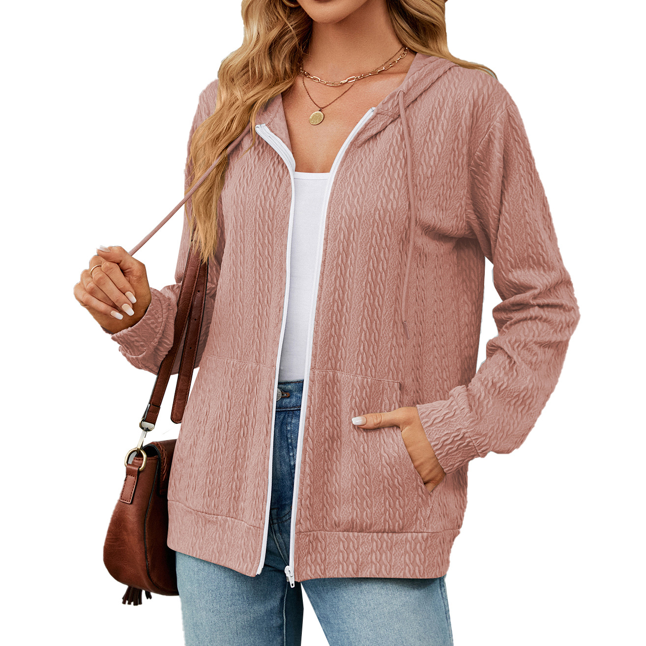 Amazon independent station 2023 Europe and the United States cross-border foreign trade autumn and winter New zipper hooded drawstring sweater knitted coat