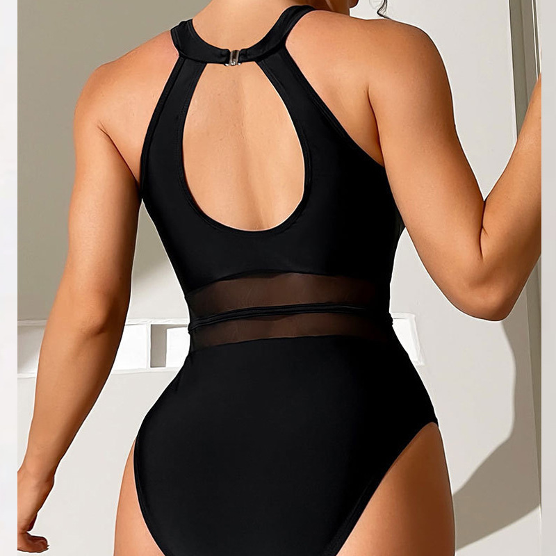 2024 cross-border new European and American sexy mesh one-piece swimsuit AliExpress hollow backless bikini swimsuit wholesale