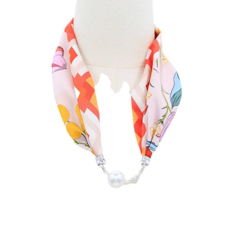 2024 New Magnetic Buckle Silk Scarf Pearl Necklace Women's high quality Fashion Simple Lightweight Silk Triangle Scarf Square Scarf