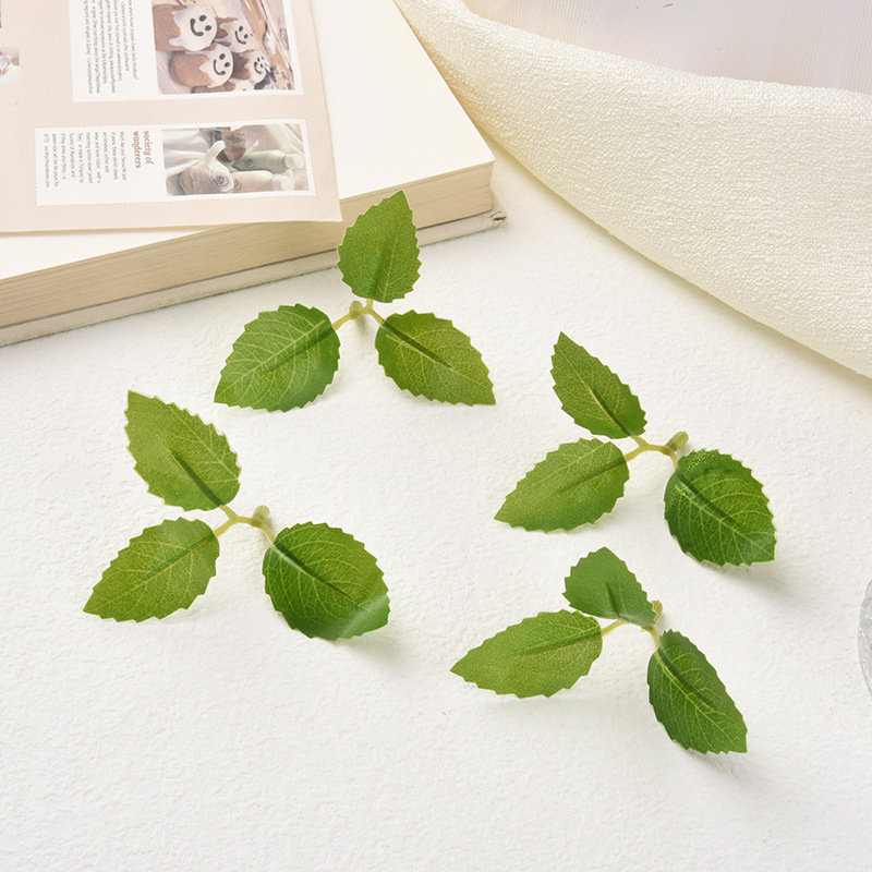 Simulation Rose Leaf Wholesale Simulation 3 Leaf Silk Stockings Flower and Leaf Simulation Leaf Plant Wall Bundle Decorative Cloth Leaf