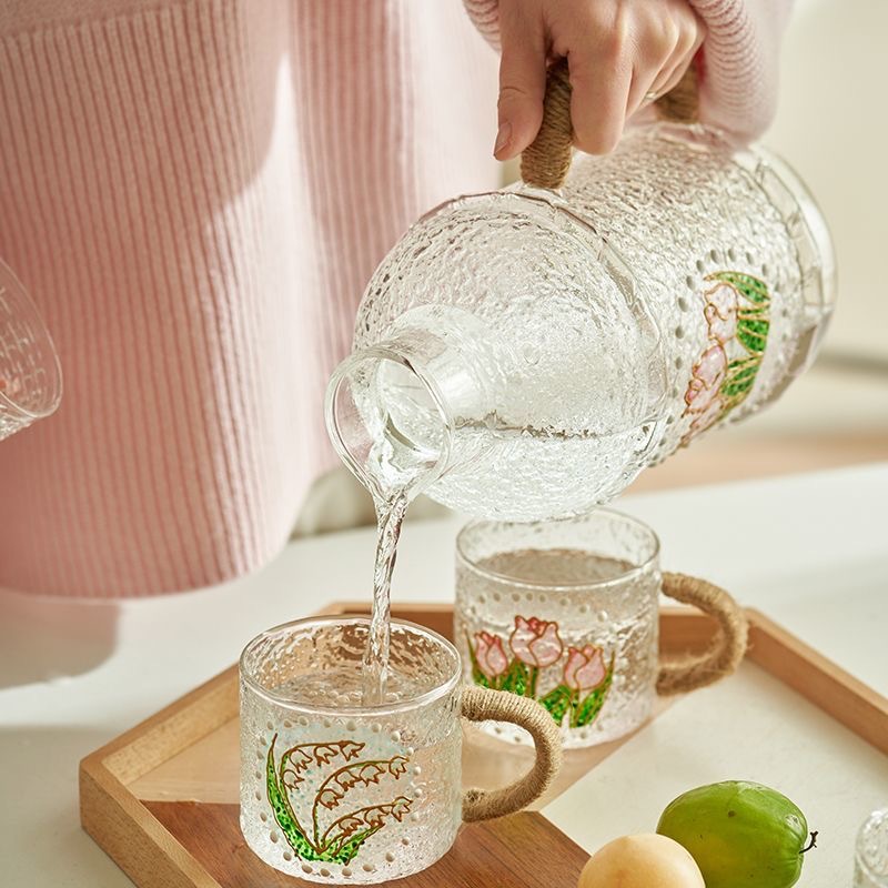 High color value cold water bottle glass high temperature explosion-proof cold water bottle cup set household water bottle large capacity teapot