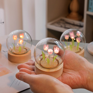 Mini Tulip Handmade Flower DIY Material Bag Gift Creative Desktop Decoration Atmosphere Lamp Student Birthday Gift