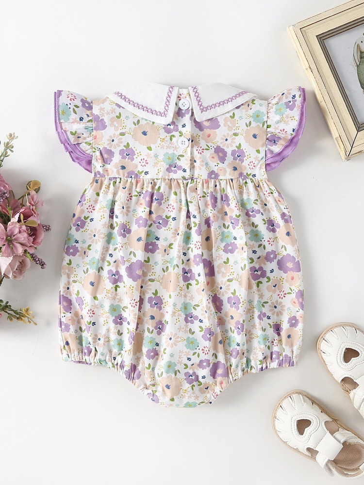 Baby Clothes Summer Baby Girl Full Moon Hundred Days Floral Wrap Fart Clothes Baby Girl Summer Dress Western-style Baby's One-piece Clothes