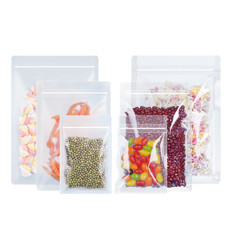 Transparent flat self-sealing bag dried fruit snack sealing bag frosted zipper sealing bag small food packaging bag wholesale