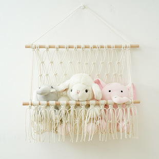 Nordic Style Hand-Woven Cotton Rope Storage Rack Simple Decorative Children's Room Storage Doll Book Ornaments Wall Shelf