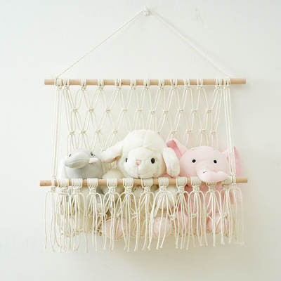 Nordic Style Hand-Woven Cotton Rope Storage Rack Simple Decorative Children's Room Storage Doll Book Ornaments Wall Shelf