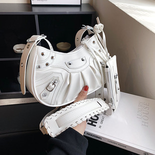 Rivet Heavy Industry Pleated Dumpling Bag 2023 New Yaozi ins Fashionable Shoulder Underarm Bag Sense Trendy Crossbody Bag