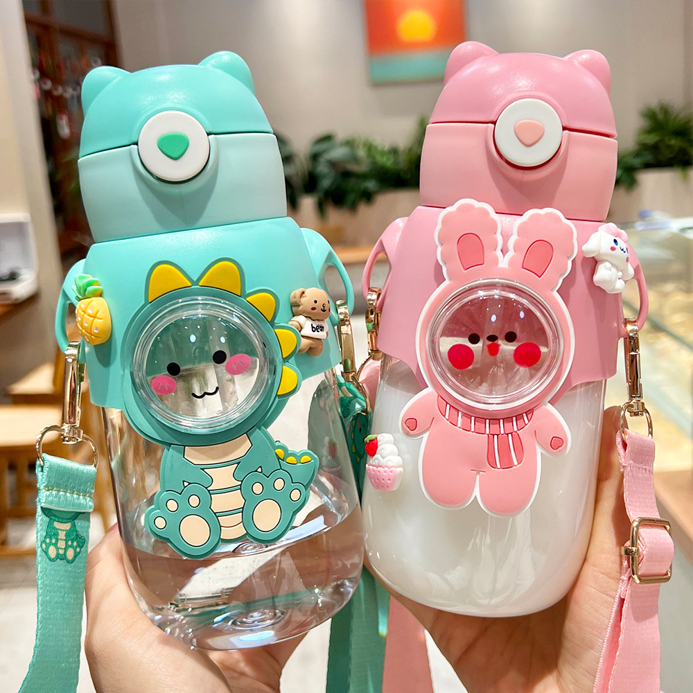Children's Water Cup Boys Cute Summer Internet Red Cup Drop-resistant Suction Tube Cup Girls School Kindergarten Baby Water Bottle